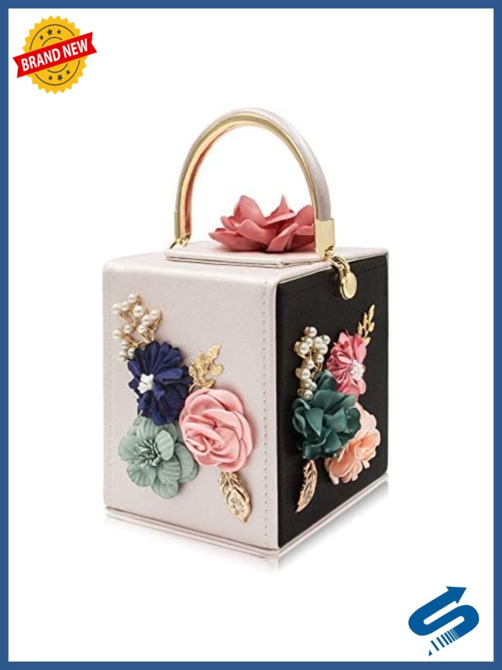 Floral Square Box Evening Clutch Crossbody Bag